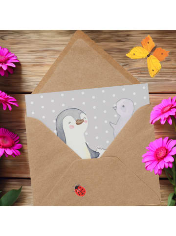 Mr. & Mrs. Panda Klappkarte Pinguin Museum besuchen ohne Spruch in Grau Pastell