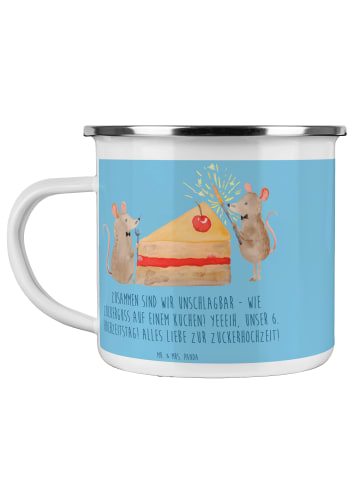 Mr. & Mrs. Panda Camping Emaille Tasse 6. Hochzeitstag Zuckerhoc... in Sky Blue