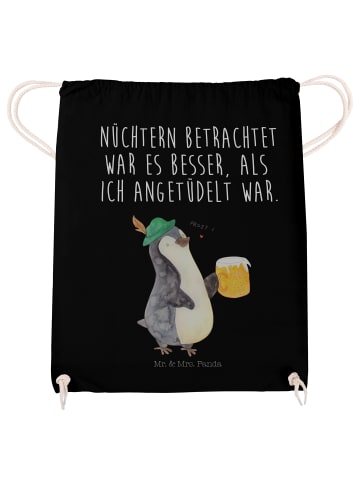 Mr. & Mrs. Panda Stofftasche Pinguin Bier mit Spruch in Schwarz