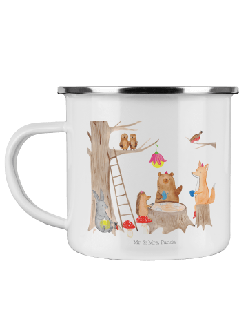 Mr. & Mrs. Panda Camping Emaille Tasse Waldtiere Picknick mit Sp... in Weiß