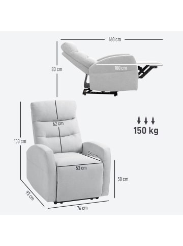 HOMCOM Relaxsessel mit Liegefunktion in Hellgrau 93L x 76B x 103H cm