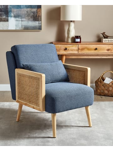 Beliani Sessel ORUM in Blau/Heller Holzfarbton - (W) 65 x (H) 80 x (L) 78 cm
