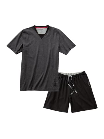 CiTO Schlafanzug - T-Shirt mit Hose kurz Night & Home in Grau / Schwarz