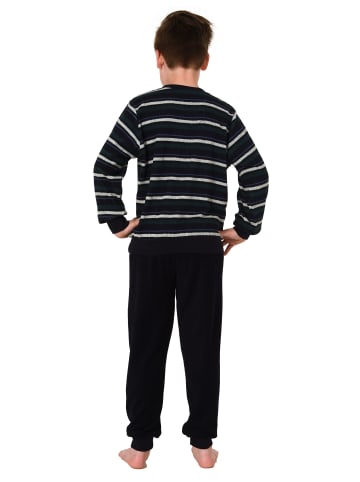 NORMANN Frottee Pyjama langarm Schlafanzug Bündchen - 64782 in navy