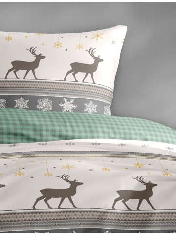 JACK 2 tlg. Biber Bettwäsche 135x200cm Rentier in Creme/ Grün