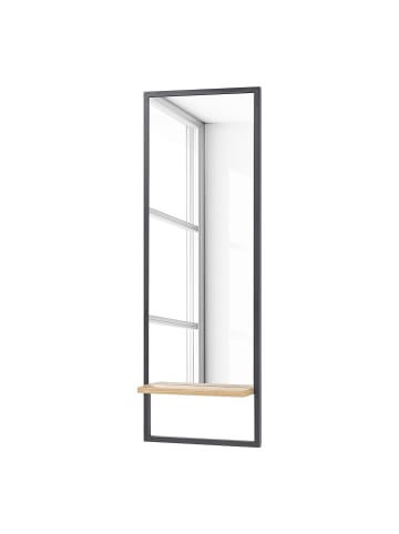 home24 home24 Spiegel (1er Set) - Eiche / Schwarz - Metall & Spanplatte furniert - 44.0 x 128.0 x 12.0 cm in Eiche / Schwarz