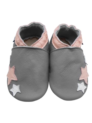 Mejale Babyschuhe aus grauem Leder, bequeme rutschfeste Sohlen - Sternmuster