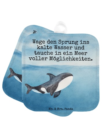 Mr. & Mrs. Panda Topflappen Orca Design mit Spruch in Weiß