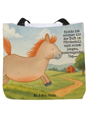Mr. & Mrs. Panda Strandtasche Pferd Springen Design mit Spruch in Weiß