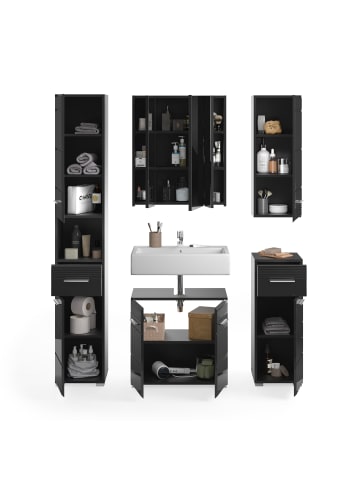 xonox.home Badkombi inkl. Bel. in schwarz/schwarz hochglanz  - (B) 151 x (H) 182 x (T) 34