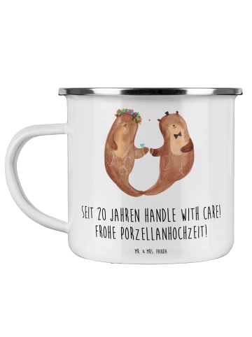 Mr. & Mrs. Panda Camping Emaille Tasse 20. Hochzeitstag Porzella... in Weiß