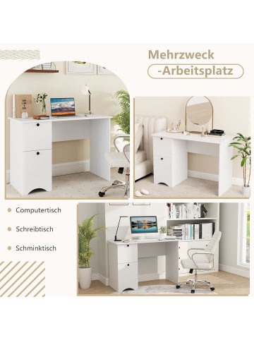 COSTWAY Schreibtisch mit 2 Schubladen in Weiß