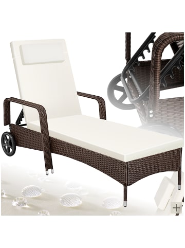 tectake Rattan Sonnenliege, abnehmbares Kopfkissen, 200 x 70 x 33 cm
