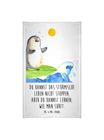 Mr. & Mrs. Panda Handtuch Pinguin Surfer mit Spruch in Weiß