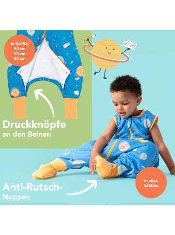 Schlummersack Schlafsack mit Füßen und umklappbaren Bündchen 1.0 TOG in Blau-Gelb