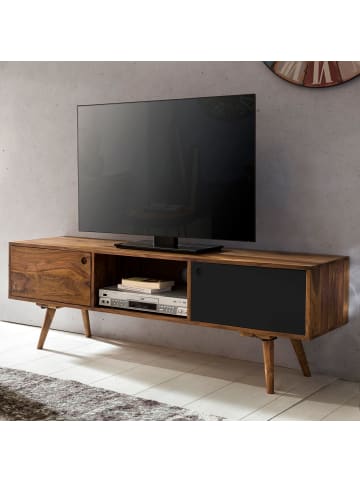 KADIMA DESIGN TV-Lowboard im rustikalen Landhausstil, Massivholz, viel Stauraum in Schwarz