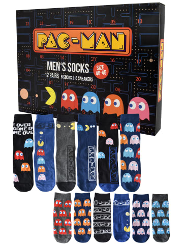 BANDAI Pac-Man Socken Adventskalender mit 12 Paar Socken kurz und lang in Mehrfarbig