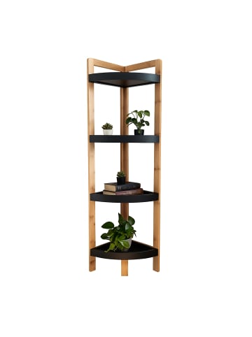 relaxdays Bambus-Eckregal "4 Ablagen" in Natur/ Schwarz - (B)23 x (H)105,5 x (T)23 cm