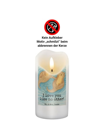 Mr. & Mrs. Panda Stumpenkerze Otter Hände halten Design mit Spruch in Weiß