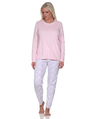 NORMANN Verspielte langarm Schlafanzug Pyjama floralen Muster - 79804 in rosa