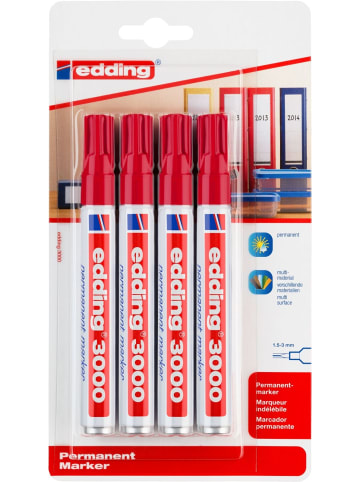 edding Permanentmarker edding 3000 nachfüllbar 1,5-3mm rot 4 Stück