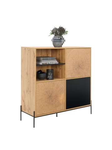 home24 home24 Kommode aus foliertem MDF & lackiertem Eisen in Eiche, 110 x 114 x 40 cm in Eiche