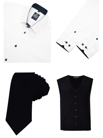 Rusty Neal Hemd mit Weste und Krawatte in Weiß / Schwarz