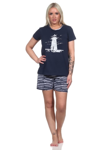 NORMANN kurzarm Shorty Pyjama Leuchtturm maritim in navy