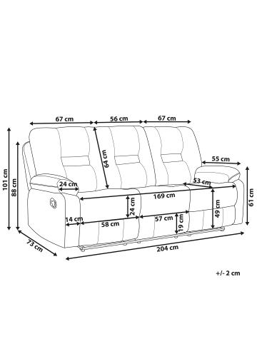 Beliani 3-Sitzer Sofa BERGEN in Braun - (W) 204 x (H) 101 x (L) 73 cm