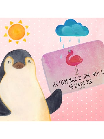 Mr. & Mrs. Panda Badteppich Flamingo Stolz mit Spruch in Aquarell Pink