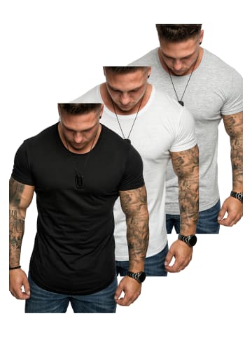 Amaci&Sons 3er-Pack T-Shirts 3. TACOMA in (Grau + Weiß + Schwarz)