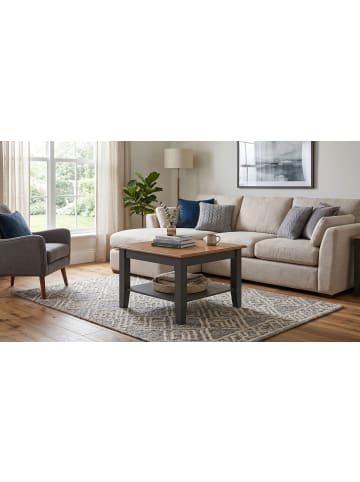 Feldmann-Wohnen Couchtisch Belluno Elegante Kiefer gebeizt, Eiche / grau lackiert 70 / 70 / 48cm
