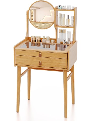 COSTWAY Schminktisch Bambus in Hellbraun