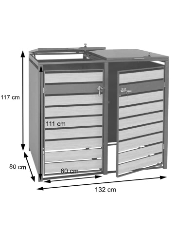 MCW 2er Mülltonnenverkleidung erweiterbar Metall, Kirsche-Holzoptik dunkelbraun