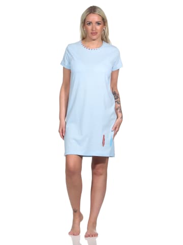 NORMANN Nachthemd halbarm Bigshirt Feder und Pfeil - 74871 in blau