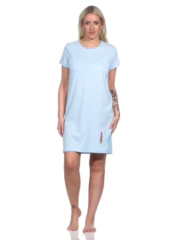 NORMANN Nachthemd halbarm Bigshirt Feder und Pfeil in blau