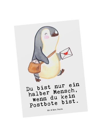 Mr. & Mrs. Panda Postkarte Postbote Herz mit Spruch in Weiß