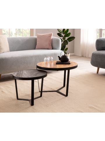 KADIMA DESIGN Couchtisch 2er Set Akazie Massivholz / Steinoptik Wohnzimmertisch