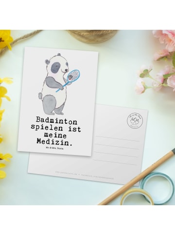 Mr. & Mrs. Panda Grußkarte Panda Badminton  mit Spruch in Weiß