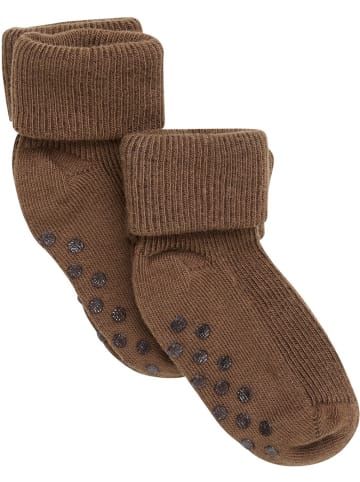 Minymo Kinder Socken "Baby rib sock w. ABS (2-pack)" in Braun