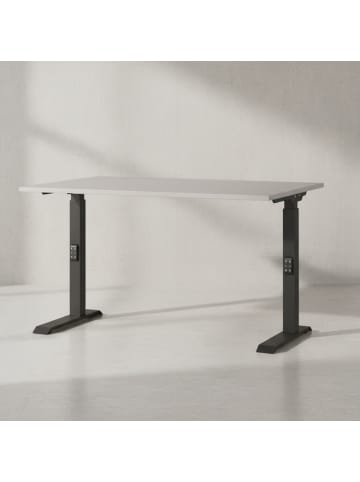 KADIMA DESIGN Schreibtisch verstellbar 68-91cm Ergonomisch C-Fuß Büro in Greige-Schwarz