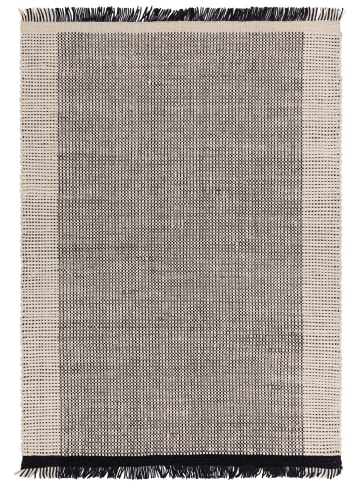 KADIMA DESIGN Teppich Wolle, Korbmuster, Handgewebt, Fransig in Schwarz-Weiß