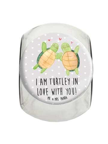 Mr. & Mrs. Panda Bonbonglas Schildkröten Paar mit Spruch in Grau Pastell