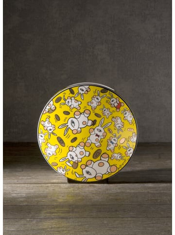 Goebel Vase " Mauro Bergonzoli Magic Bunny Gold " in Bunt