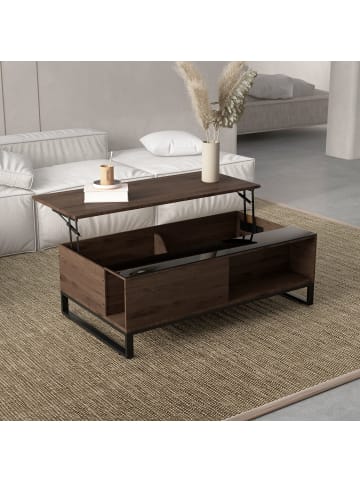 HOMCOM Couchtisch-102L x 58B x 35,5H cm-Walnuss+Schwarz