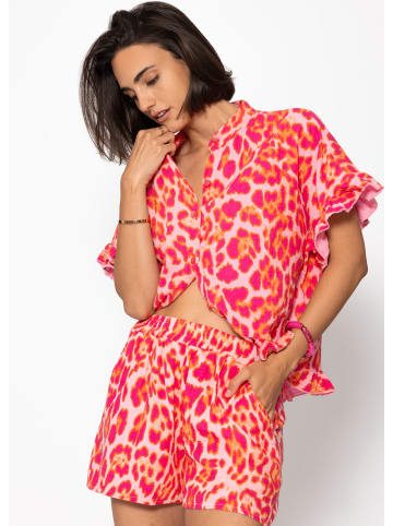 SASSYCLASSY Musselin Bluse mit Rüschensaum in Pink