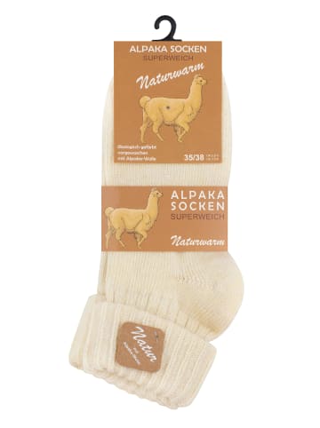 Cotton Prime® 2 Paar Wollsocken Alpaka Socken mit Umschlag in ecru/hellgrau