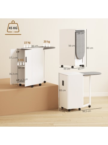 HOMCOM Bügelbrettschrank in Weiß 99,5L x 43B x 83H cm