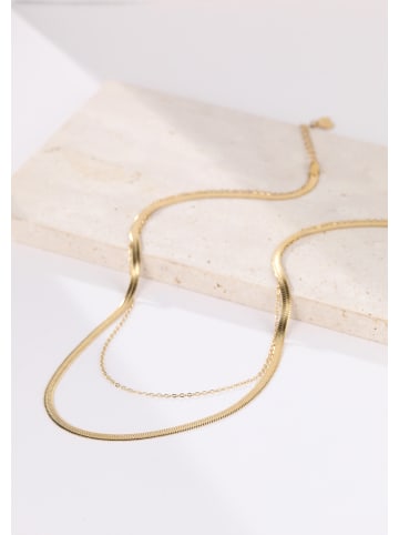 Hey Happiness Vergold. Halskette Doppelreihig Edelstahl in Gold