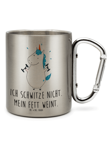 Mr. & Mrs. Panda Becher Einhorn Fitness mit Spruch in Silber